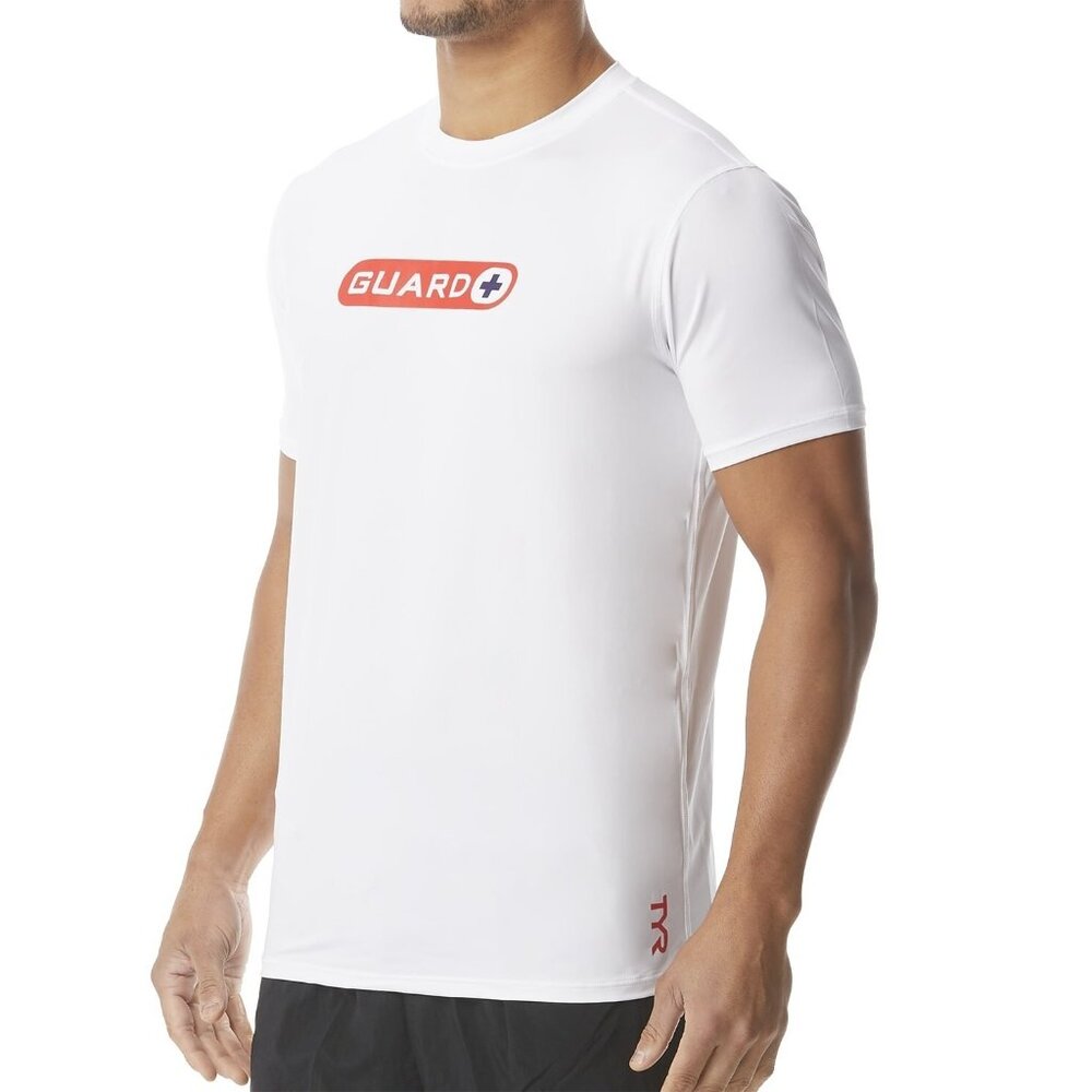 TYR Mens Guard+ Rashguard Top Durafast Short Sleeve UPF 50+ White M